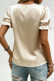 Pearl Round Neck Ruffled Bubble Sleeve Satin Shirt