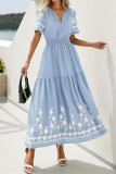 Bohemian Short Sleeved Waist Cinching Dress