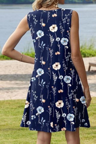 Printed Sleeveless Pocket Loose Dress