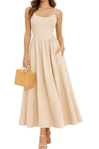 Solid Color Slim Fit Waist Cinching Dress