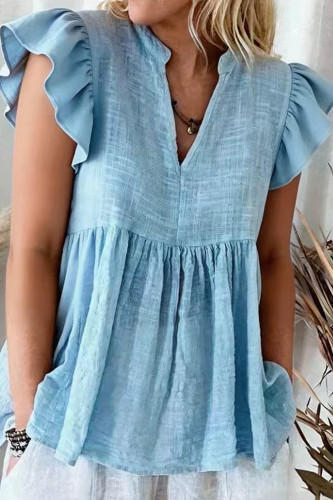 V-neck Ruffled Short Sleeved Shirt