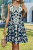 Printed Sleeveless Pocket Loose Dress