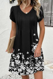 V-neck Pleated Bohemian Short Sleeve Dress