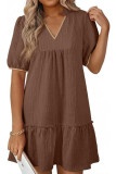 V-neck Bubble Short Sleeved Ruffled Dress