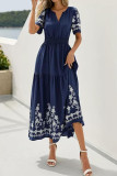 Bohemian Short Sleeved Waist Cinching Dress