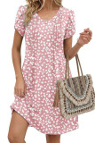 V-neck Pleated Bohemian Short Sleeve Dress