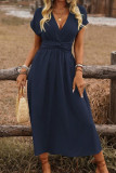 V-neck Pleated Waist Cinching Dress
