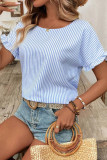 Striped Ruffled Short Sleeved Shirt