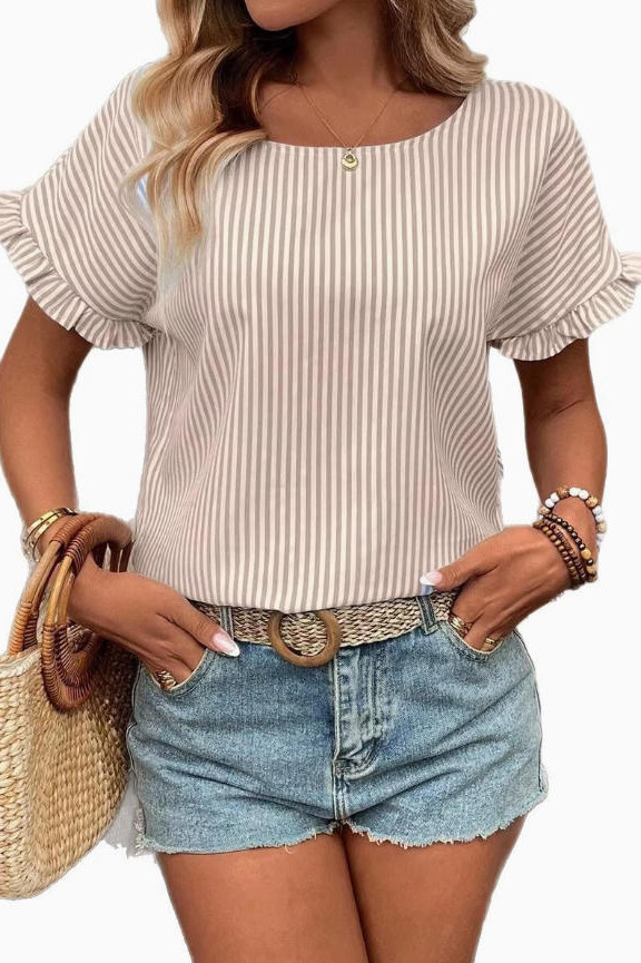 Striped Ruffled Short Sleeved Shirt