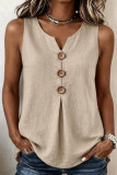 V-neck Cotton Linen Button Sleeveless Vest