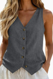 Sleeveless V-neck Button Vest
