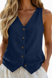 Sleeveless V-neck Button Vest