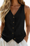 Sleeveless V-neck Button Vest