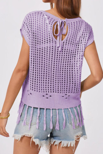 Tassel Loose Round Neck Hollow Knit Sweater