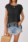 Tassel Loose Round Neck Hollow Knit Sweater