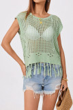 Tassel Loose Round Neck Hollow Knit Sweater