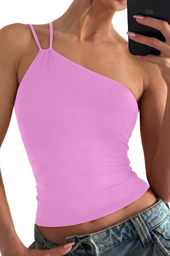 Solid Color Single Shoulder Sleeveless Vest