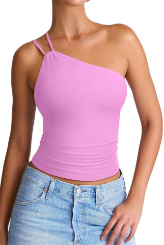 Solid Color Single Shoulder Sleeveless Vest