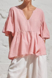 Ruffled Five Quarter Sleeve V-neck Shirt