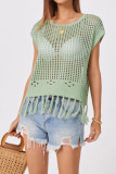 Tassel Loose Round Neck Hollow Knit Sweater