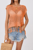 Tassel Loose Round Neck Hollow Knit Sweater