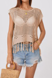 Tassel Loose Round Neck Hollow Knit Sweater