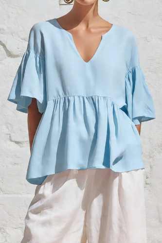 Ruffled Five Quarter Sleeve V-neck Shirt
