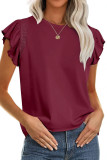 Round Neck Ruffled Short Sleeved T-shirt