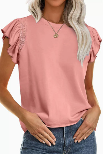 Round Neck Ruffled Short Sleeved T-shirt