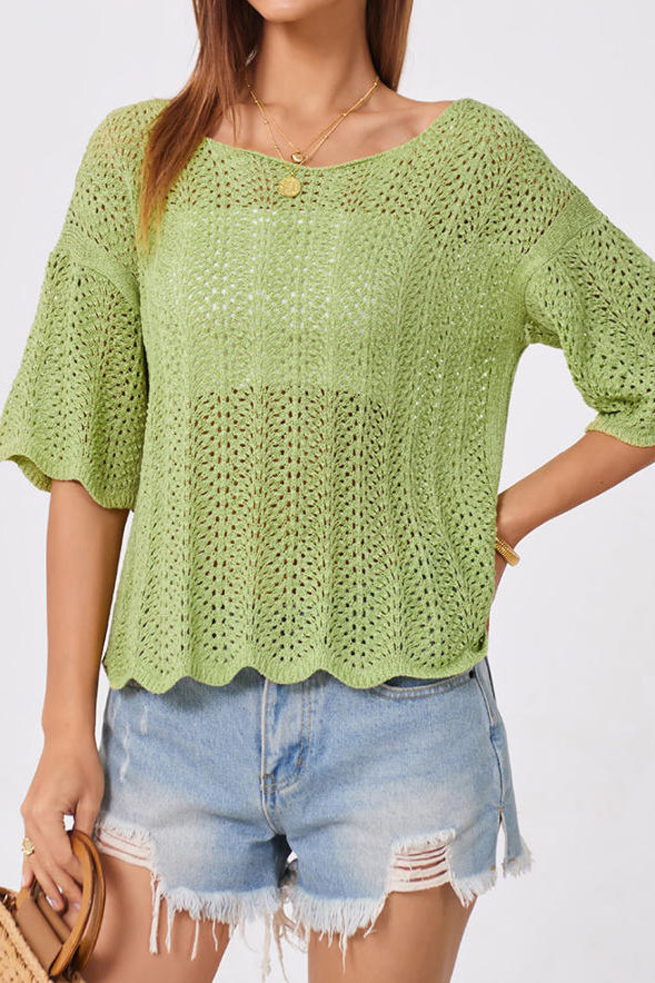 Round Neck Hollowed Out Loose Knit Sweater