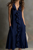 V-neck Sleeveless Ruffled Dress