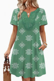 Printed V-neck Short Sleeved Dress