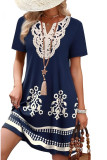 Printed V-neck Short Sleeved Dress