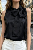 French Bow Satin Sleeveless Tank Tops
