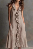 V-neck Sleeveless Ruffled Dress