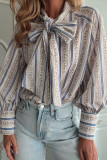 Printed Lace Up Striped Long Sleeve Shirt