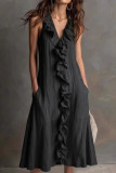 V-neck Sleeveless Ruffled Dress