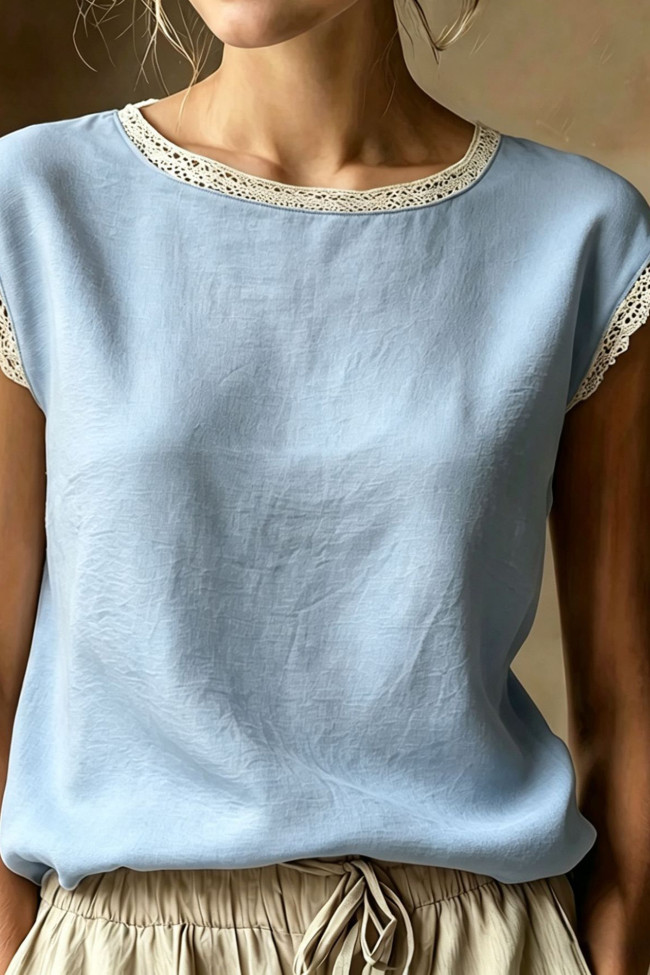 Round Neck Lace Hollow Sleeveless Vest