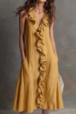 V-neck Sleeveless Ruffled Dress