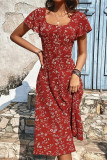 Floral Print Square Neck Short Sleeve Dress