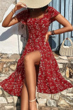 Floral Print Square Neck Short Sleeve Dress