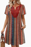 Printed V-neck Short Sleeved Dress