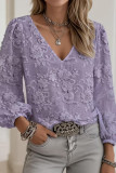 V-neck Lace Printed Bubble Sleeve Shirt