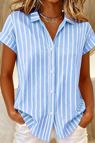 Large Size Lapel Short Sleeve Striped Shirt