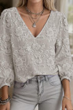 V-neck Lace Printed Bubble Sleeve Shirt