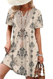 Printed V-neck Short Sleeved Dress