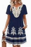 Printed V-neck Short Sleeved Dress