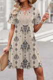 Printed V-neck Short Sleeved Dress