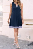 V-neck Sleeveless Striped Pocket Dress