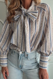 Printed Lace Up Striped Long Sleeve Shirt